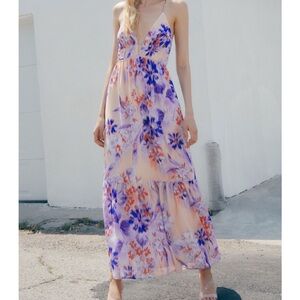 Dynamite Leigh Floral Maxi Dress in Purple and Orange